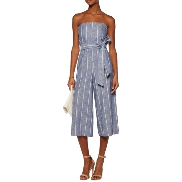 Alice + Olivia Lucie Strapless Striped Chambray Jumpsuit - Picture 1 of 10